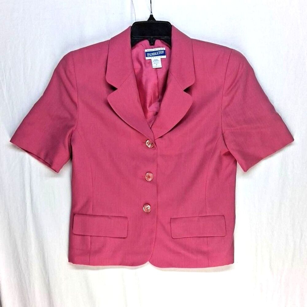 Vintage Pendleton Women 8P Pink Button Up Blazer Lined Career Made in USA